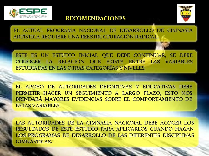 RECOMENDACIONES EL ACTUAL PROGRAMA NACIONAL DE DESARROLLO DE GIMNASIA ARTÍSTICA REQUIERE UNA REESTRUCTURACIÓN RADICAL.