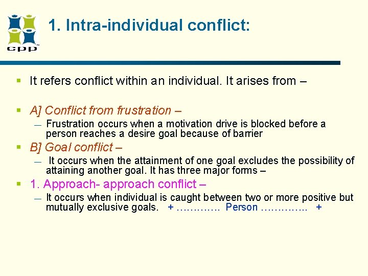 1. Intra-individual conflict: § It refers conflict within an individual. It arises from – 1. Intra-individual conflict: § It refers conflict within an individual. It arises from –