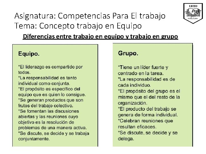 Asignatura: Competencias Para El trabajo Tema: Concepto trabajo en Equipo Diferencias entre trabajo en