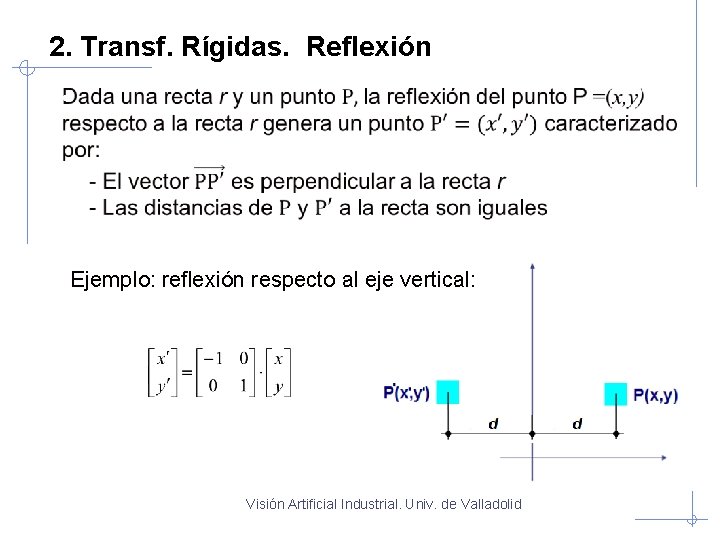 2. Transf. Rígidas. Reflexión • • Ejemplo: reflexión respecto al eje vertical: Visión Artificial