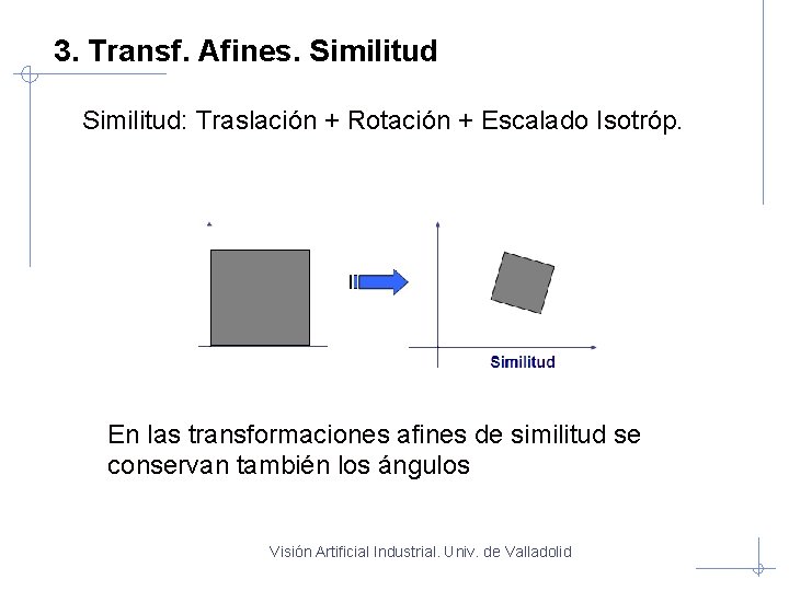 3. Transf. Afines. Similitud: Traslación + Rotación + Escalado Isotróp. En las transformaciones afines