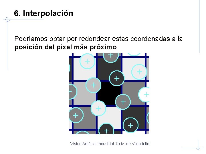 6. Interpolación Podríamos optar por redondear estas coordenadas a la posición del pixel más