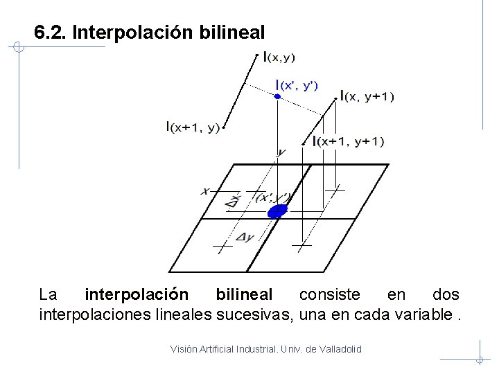 6. 2. Interpolación bilineal La interpolación bilineal consiste en dos interpolaciones lineales sucesivas, una