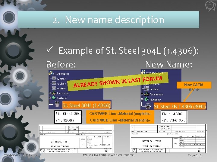 2. New name description ü Example of St. Steel 304 L (1. 4306): Before: