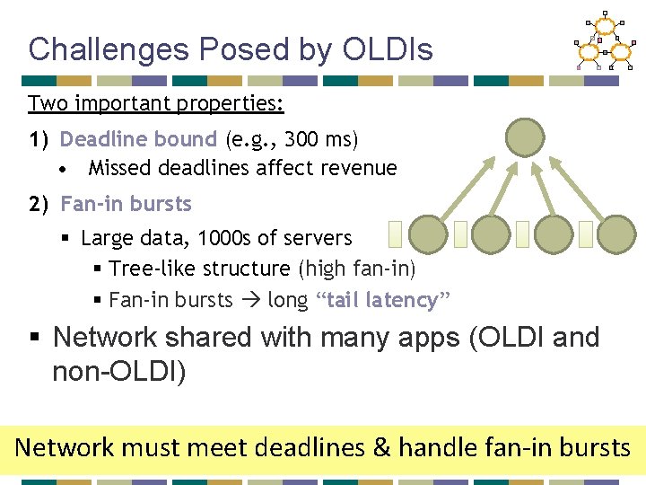 Challenges Posed by OLDIs Two important properties: 1) Deadline bound (e. g. , 300