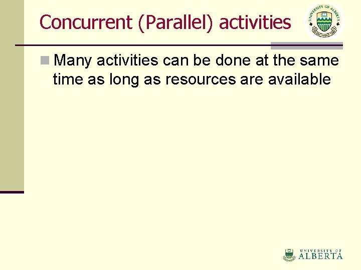 Concurrent (Parallel) activities n Many activities can be done at the same time as