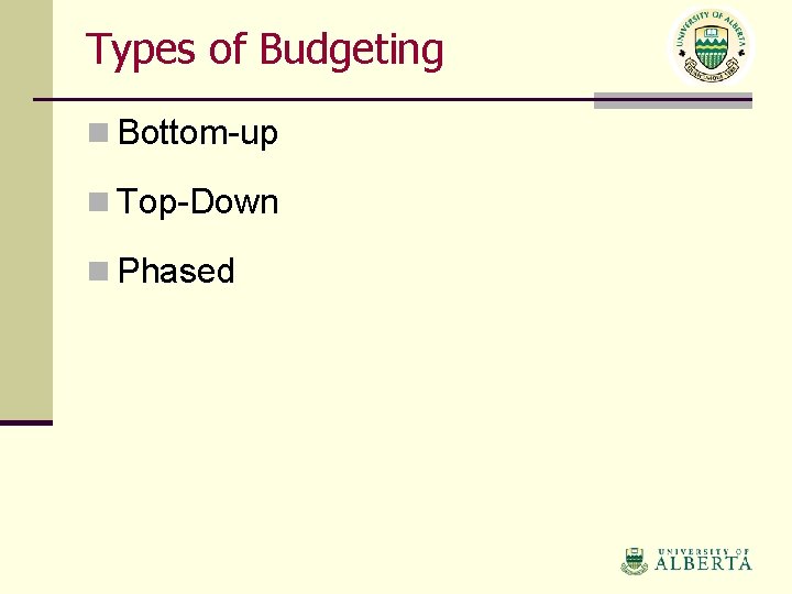 Types of Budgeting n Bottom-up n Top-Down n Phased 