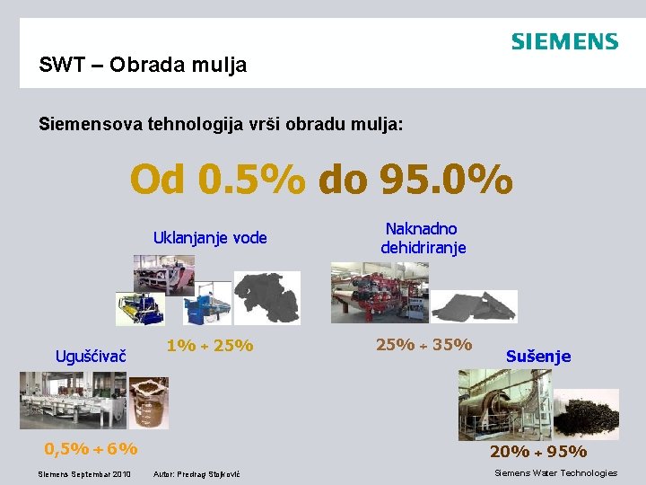 SWT – Obrada mulja Siemensova tehnologija vrši obradu mulja: Od 0. 5% do 95.