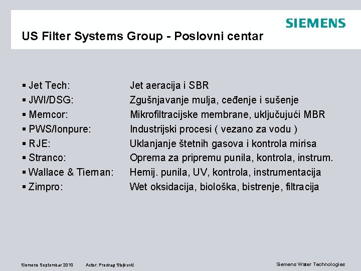US Filter Systems Group - Poslovni centar § Jet Tech: Jet aeracija i SBR