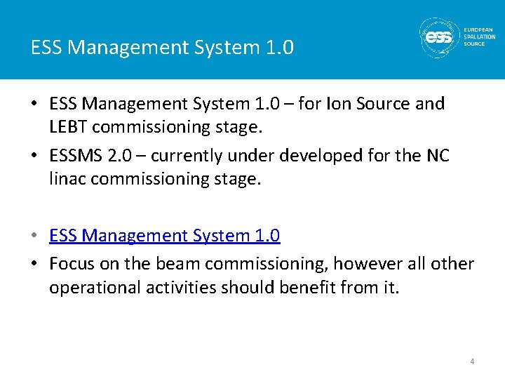 ESS Management System 1. 0 • ESS Management System 1. 0 – for Ion ESS Management System 1. 0 • ESS Management System 1. 0 – for Ion