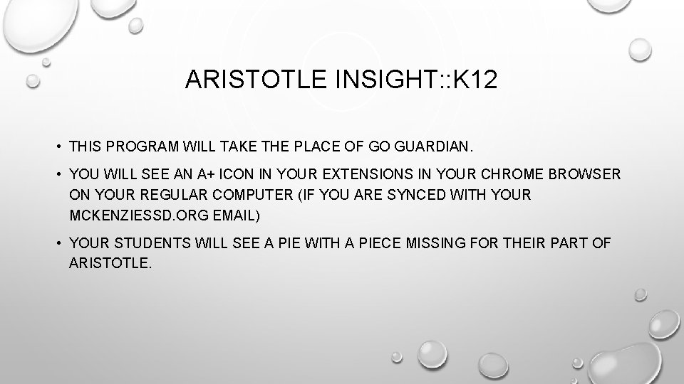 ARISTOTLE INSIGHT: : K 12 • THIS PROGRAM WILL TAKE THE PLACE OF GO