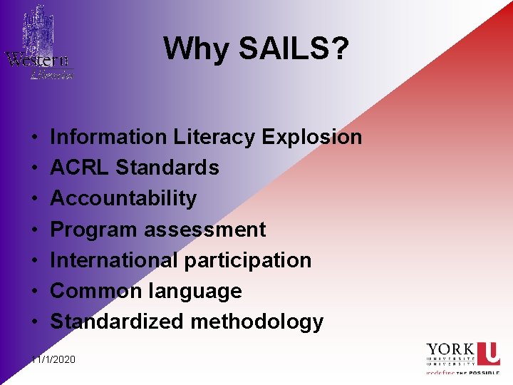 Why SAILS? • • Information Literacy Explosion ACRL Standards Accountability Program assessment International participation