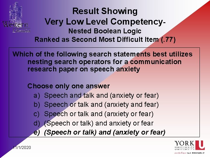 Result Showing Very Low Level Competency. Nested Boolean Logic Ranked as Second Most Difficult