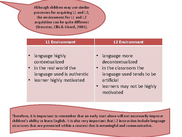Although children may use similar processes for acquiring L 1 and L 2, the
