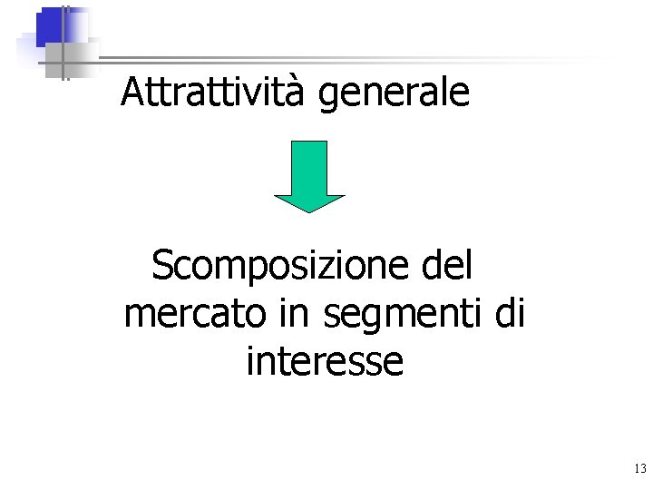  Attrattività generale Scomposizione del mercato in segmenti di interesse 13 
