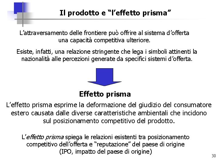 Il prodotto e “l’effetto prisma” L’attraversamento delle frontiere può offrire al sistema d’offerta una