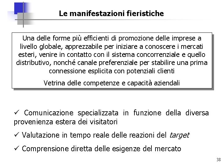 Le manifestazioni fieristiche Una delle forme più efficienti di promozione delle imprese a livello