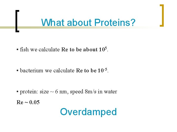 What about Proteins? • fish we calculate Re to be about 105. • bacterium