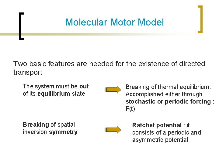 Molecular Motor Model Two basic features are needed for the existence of directed transport