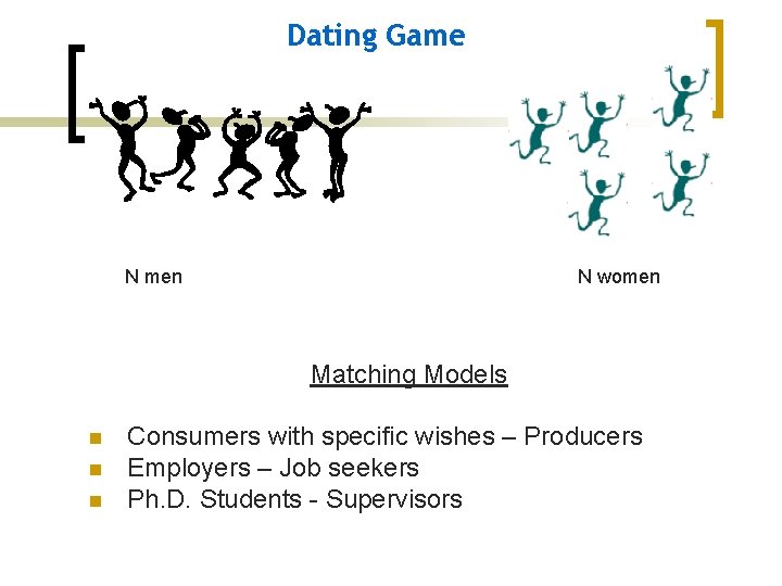 Dating Game N men N women Matching Models n n n Consumers with specific