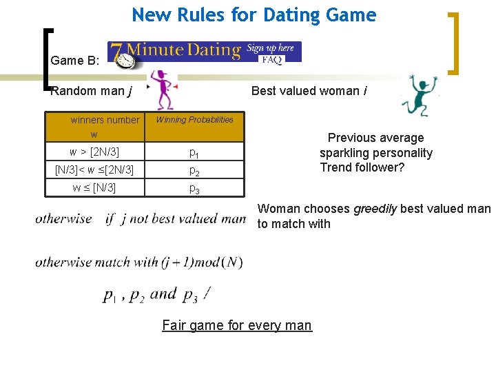 New Rules for Dating Game B: Random man j winners number w Best valued