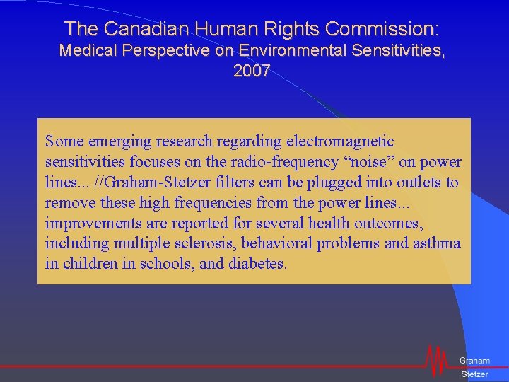 The Canadian Human Rights Commission: Medical Perspective on Environmental Sensitivities, 2007 Some emerging research