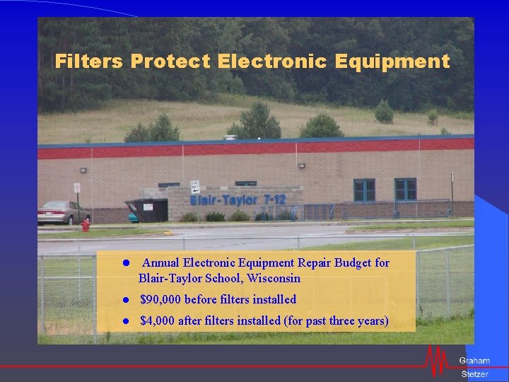 Filters Protect Electronic Equipment Annual Electronic Equipment Repair Budget for Blair-Taylor School, Wisconsin $90,