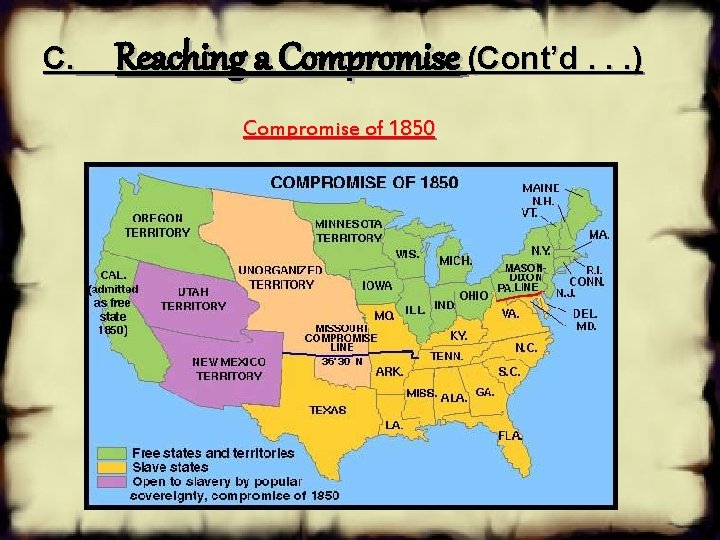 C. Reaching a Compromise (Cont’d. . . ) Compromise of 1850 