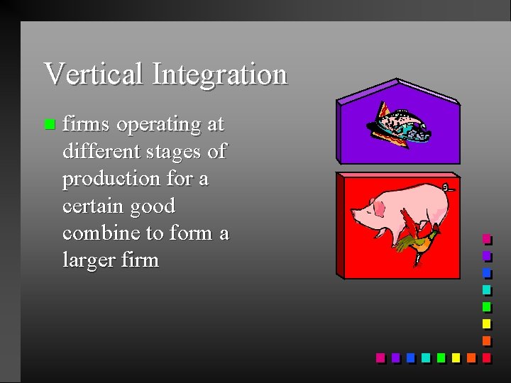 Vertical Integration n firms operating at different stages of production for a certain good Vertical Integration n firms operating at different stages of production for a certain good