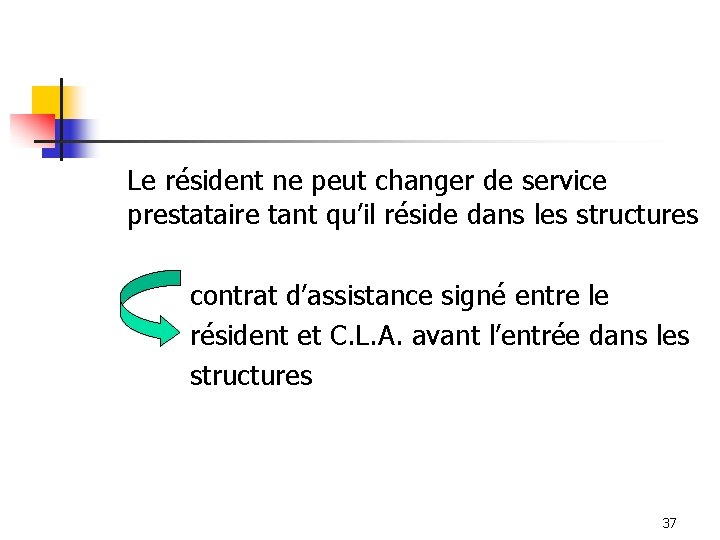 Le résident ne peut changer de service prestataire tant qu’il réside dans les structures Le résident ne peut changer de service prestataire tant qu’il réside dans les structures
