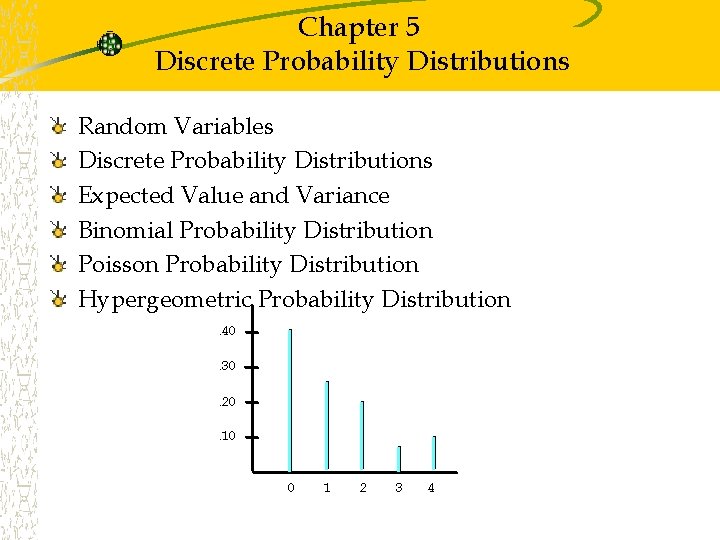 Chapter 5 Discrete Probability Distributions Random Variables Discrete Probability Distributions Expected Value and Variance