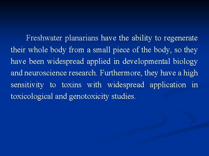 Freshwater planarians have the ability to regenerate their whole body from a small piece