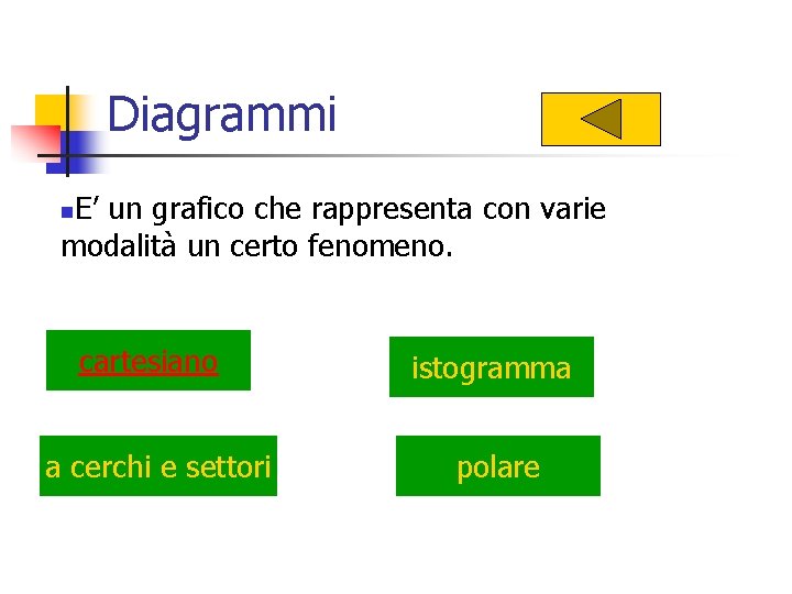 Diagrammi E’ un grafico che rappresenta con varie modalità un certo fenomeno. n cartesiano