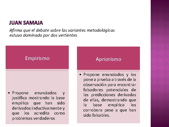 JUAN SAMAJA Afirma que el debate sobre las variantes metodológicas estuvo dominado por dos