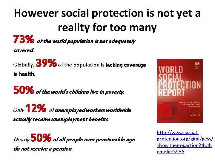 However social protection is not yet a reality for too many 73% of the