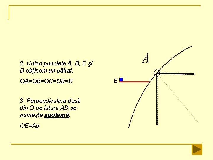 2. Unind punctele A, B, C şi D obţinem un pătrat. OA=OB=OC=OD=R 3. Perpendiculara