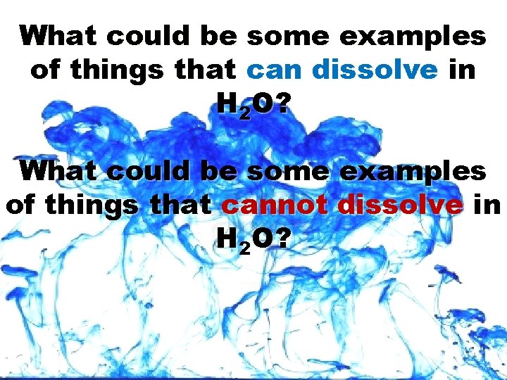 What could be some examples of things that can dissolve in H 2 O?