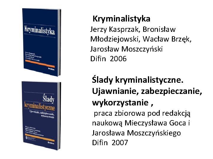 Kryminalistyka Jerzy Kasprzak, Bronisław Młodziejowski, Wacław Brzęk, Jarosław Moszczyński Difin 2006 Ślady kryminalistyczne. Ujawnianie,