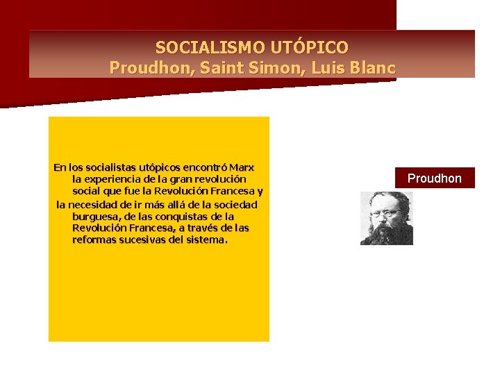 SOCIALISMO UTÓPICO Proudhon, Saint Simon, Luis Blanc En los socialistas utópicos encontró Marx la