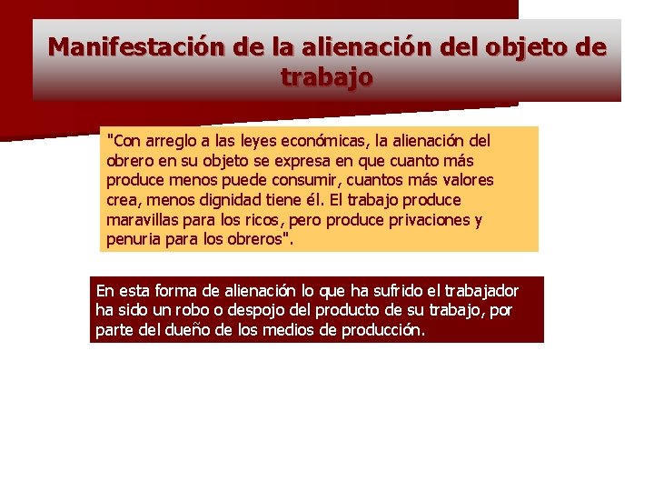 Manifestación de la alienación del objeto de trabajo "Con arreglo a las leyes económicas,