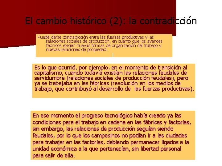 El cambio histórico (2): la contradicción Puede darse contradicción entre las fuerzas productivas y