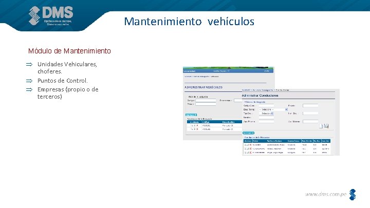 Mantenimiento vehículos Módulo de Mantenimiento Unidades Vehiculares, choferes. Puntos de Control. Empresas (propio o