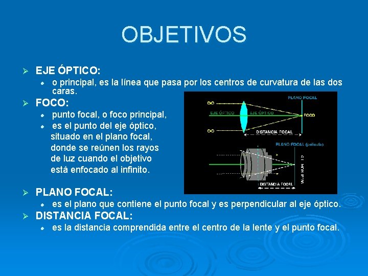 OBJETIVOS Ø EJE ÓPTICO: l Ø o principal, es la línea que pasa por