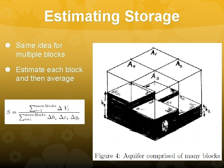 Estimating Storage Same idea for multiple blocks Estimate each block and then average 