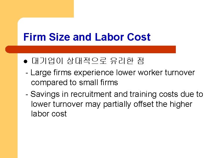 Firm Size and Labor Cost 대기업이 상대적으로 유리한 점 - Large firms experience lower