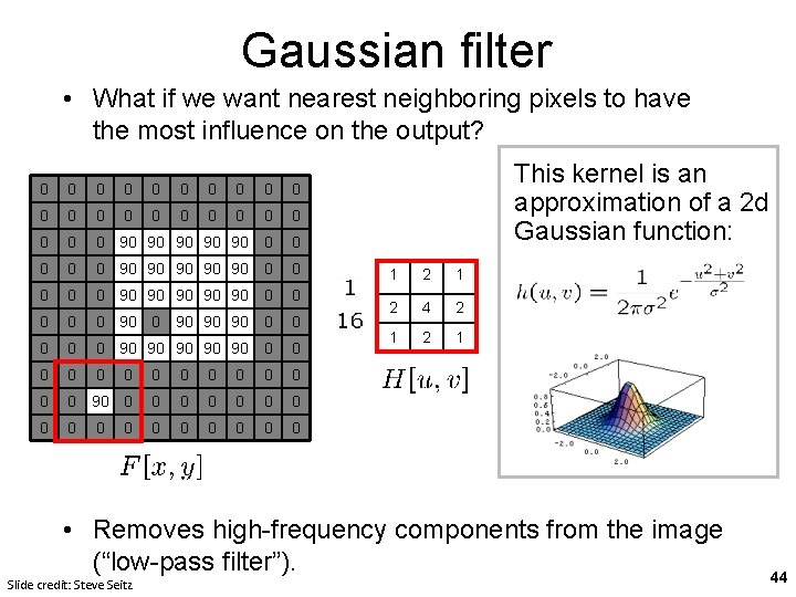 Gaussian filter • What if we want nearest neighboring pixels to have the most
