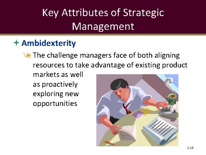 Key Attributes of Strategic Management Ambidexterity The challenge managers face of both aligning resources
