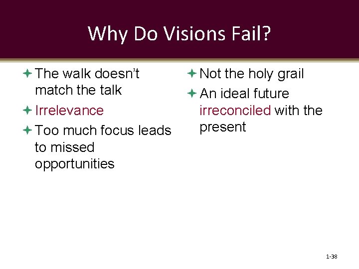 Why Do Visions Fail? The walk doesn’t Not the holy grail match the talk