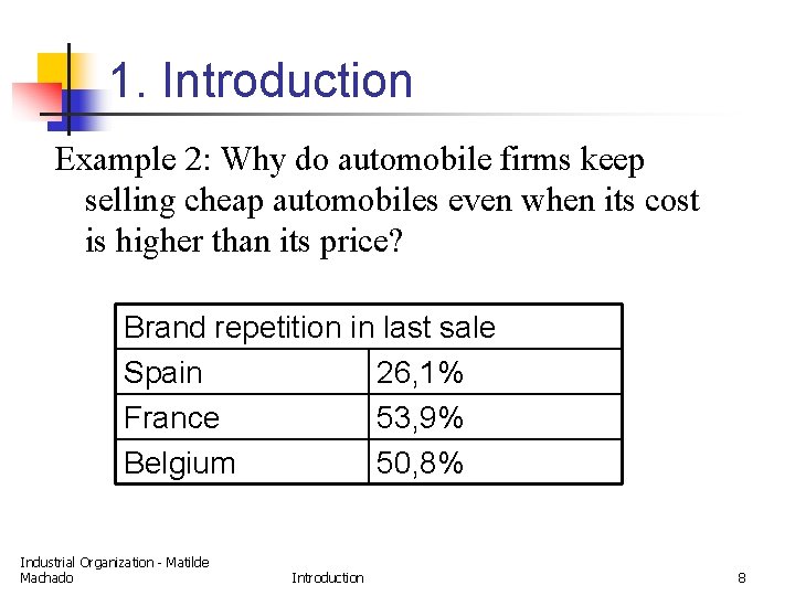 1. Introduction Example 2: Why do automobile firms keep selling cheap automobiles even when