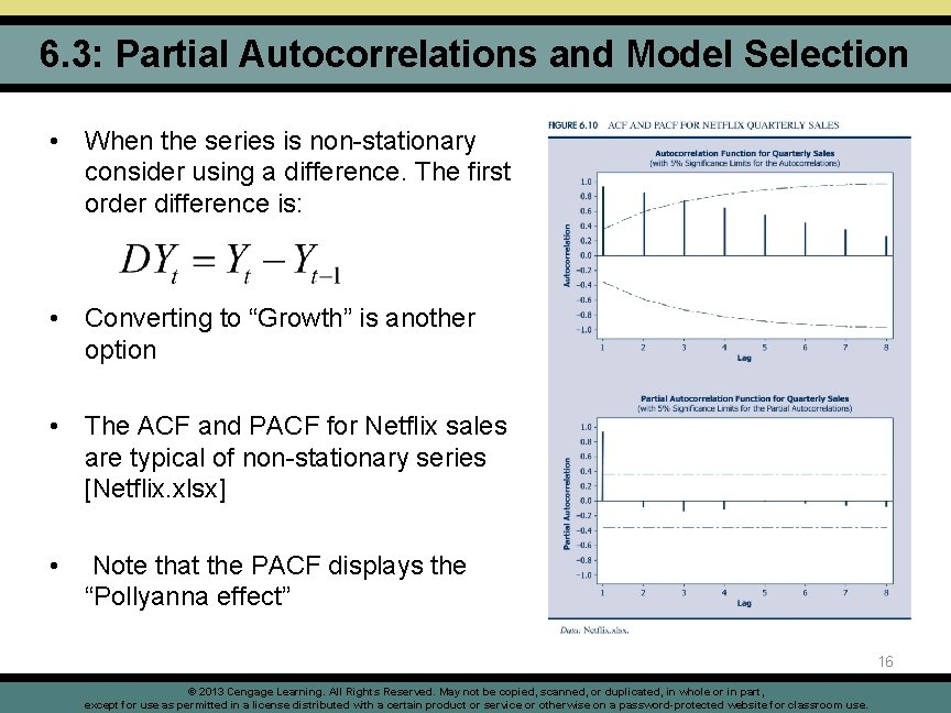 6. 3: Partial Autocorrelations and Model Selection • When the series is non-stationary consider